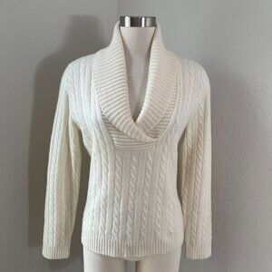 Lauren Ralph Lauren Womens P/L 100% Cashmere Sweater Cable Knit Shawl Collar